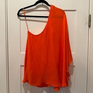 Jay Godfrey Orange Silk One Shoulder Flowing Blouse Size 2